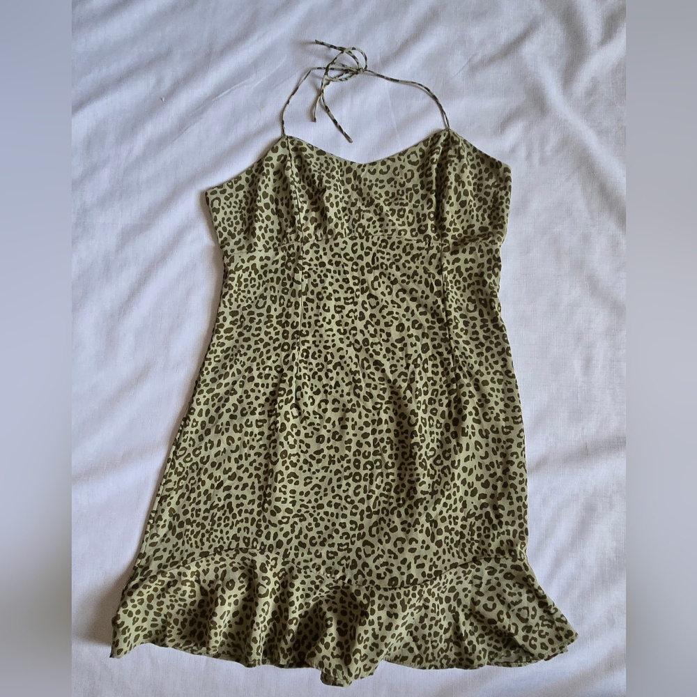 Zara Olive Leopard Halter Mini Dress